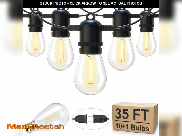 Lot 74-12451584 - Brightown Outdoor String Lights 35FT with 10+1 Shatterproof Edison Bulbs, Waterproof Hanging Patio L...