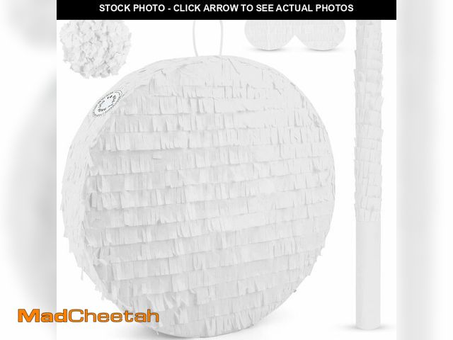 Lot 74-14377539 - Abilat White Round Foldable Pinata with Stick Blindfold and Confetti DIY Blank Pinata for Adults Kid...