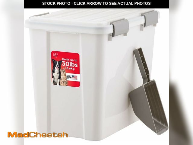 Lot 74-14349506 - IRIS USA Stackable Dog Food Storage Container with 2 Cup Scoop, 4 Secure Latches, Fits up to 30 lbs,...
