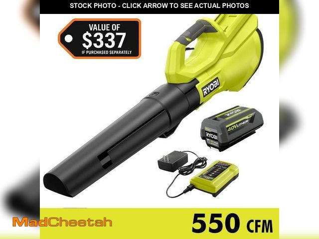 Lot 74-14259539 - RYOBI 40V 120 MPH 550 CFM Cordless Battery Leaf Blower With 4.0 Ah Battery and Charger - UNUSED