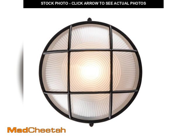 Lot 74-14113216 - Bel Air Lighting Aria 10 in. 1-Light Rust Round Bulkhead Outdoor Wall Light Fixture with Frosted Gla...