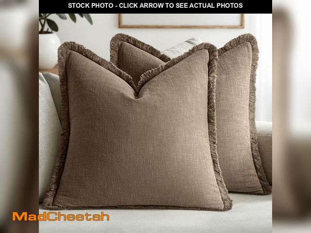 Lot 74-12714905 - MIULEE Decorative Throw Pillow Covers Neutral Linen Fringe Throw Pillows Set of 2 Cocoa Brown Boho F...