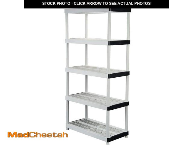 Lot 74-14356054 - HDX 5-Tier Easy Assembly Multi-purpose Plastic Garage Storage Shelving Unit in Gray (36 in. W x 72 i...