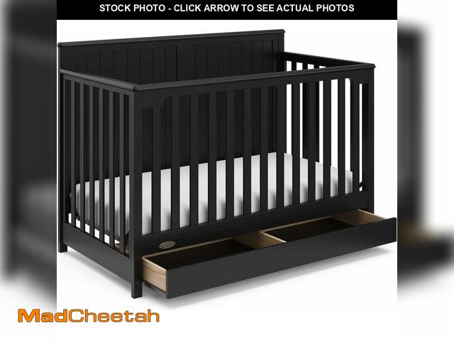 Lot 74-13073484 - (CRACKED WOOD) Graco Hadley 5-in-1 Convertible Crib with Drawer (Black) Ã¢â¬â Combo, Includes Ful...