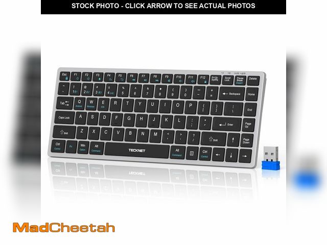 Lot 74-13549070 - TECKNET Bluetooth Keyboard Rechargeable, 4-Device (2.4G+3BT) Wireless Keyboard, Ultra-Slim Quiet Typ...