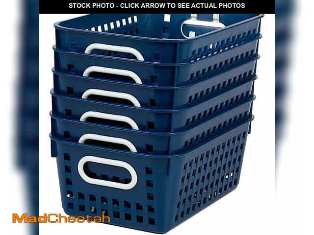 Lot 74-14305836 - Really Good Stuff Medium Plastic Book Baskets, 11" x 7.5" x 4.5", 6 Pack, Navy, Versatile Storage So...
