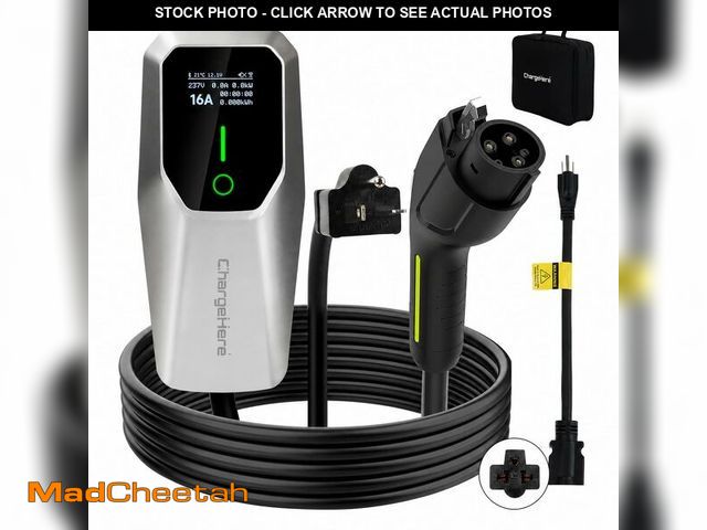 Lot 74-14424646 - ChargeHere Level 1 &amp; 2 EV Charger, 16 Amp Portable Electric Car Charger, UL Listed EVSE with J17...