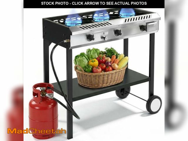 Lot 74-13781263 - Ktaxon 3 Burner Propane Stove Gas Cooker with Auto Ignition 225,000 BTU for Outdoor Cooking - USED