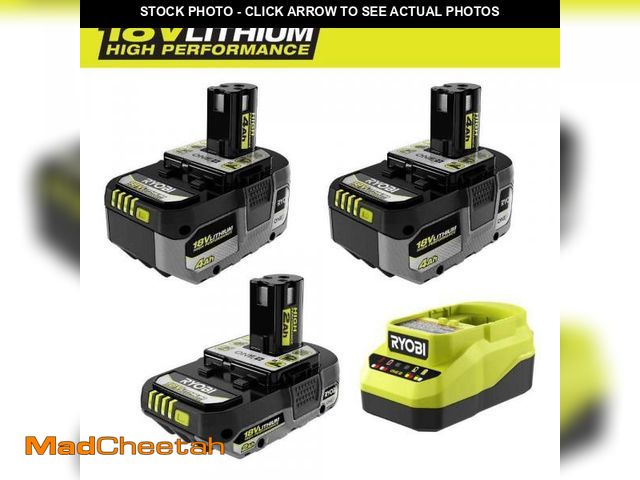 Lot 74-12142312 - (MISSING ONE BATTERY) RYOBI ONE+ 18V Lithium-Ion HIGH PERFORMANCE Starter Kit with 2.0 Ah Battery, (...