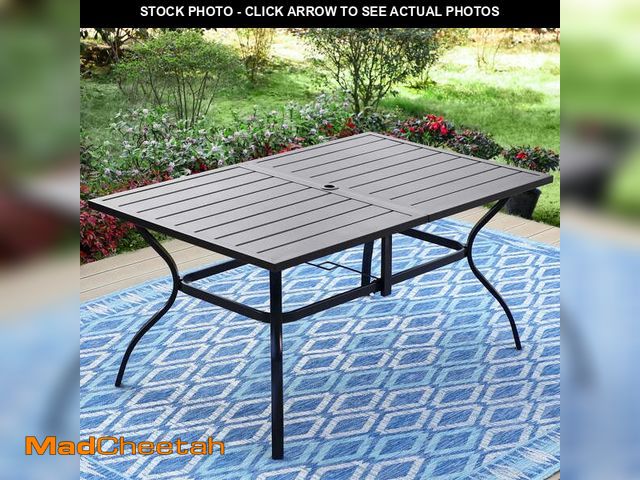 Lot 74-13776354 - MF Studio 6-Person Outdoor Rectangular Metal Dining Table with Umbrella Hole, All-Weather Resistance...