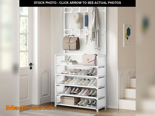 Lot 74-13766473 - Brochao 5 Tiers Shoe Rack with Coat Rack, Shoe Organizer Storage with Hooks, Freestanding Shoe Shelf...