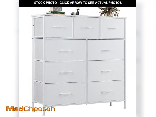 Lot 74-12144593 - ZUNMOS Fabric Storage Dresser with 9 Drawers, Steel Frame and Wooden Top for Bedroom, Closet and Ent...