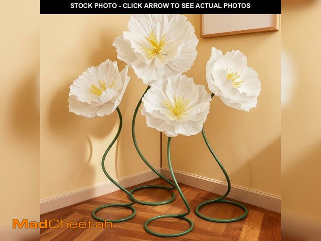 Lot 74-14211170 - Maysing 4 Pcs 5ft Large Paper White Poppy Flower Giant Artificial Poppies Standing Huge Handcrafted ...
