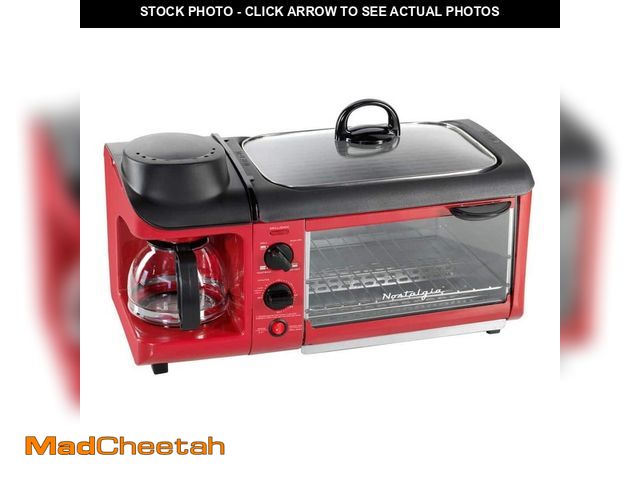 Lot 74-12558693 - Nostalgia 1500 W 4-Slice Red Toaster Oven Breakfast Station - UNUSED