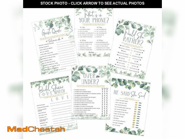 Lot 74-14059082 - Eucalyptus Bridal Games Ã¢â¬â Set of 6 Fun Games, 25 Double-Sided Cards Each, Includes He Said Sh...