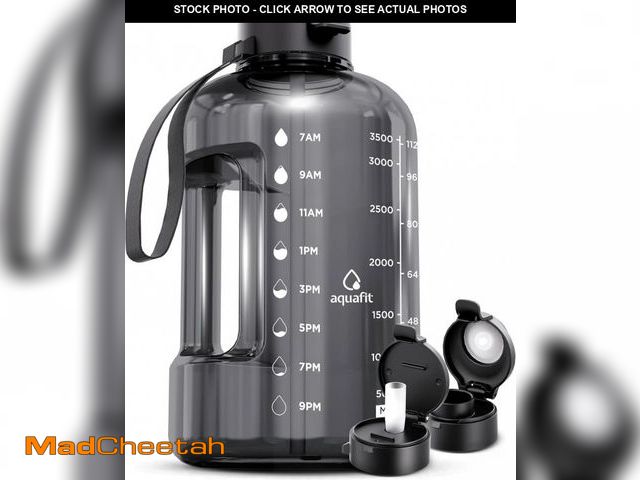 Lot 74-12432851 - AQUAFIT 1 Gallon Water Bottle with Time Marker - Straw &amp; Chug Lid - BPA Free Gym Water Bottle wi...