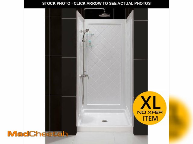 Lot 74-12693233 - DreamLine 36 in. D x 36 in. W x 76 3/4 in. H Center Drain Acrylic Shower Base and QWALL-5 Backwall K...