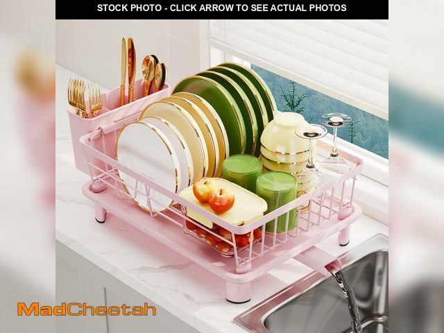 Lot 74-14334439 - GHERISN Dish Drainer Rack with Drip Tray, Sink Dish Drainer with Drainage Spout, Stainless Steel Dis...