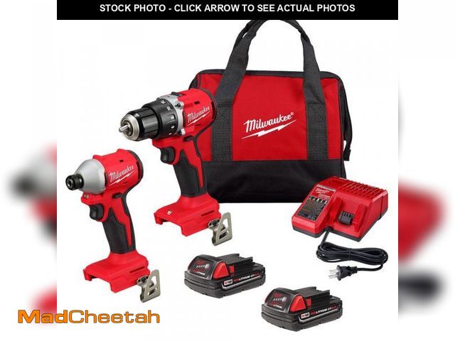 Lot 74-12517277 - (MISSING BATTERY ) Milwaukee M18 18V Lithium-Ion Brushless Cordless Compact Drill/Impact Combo Kit (...