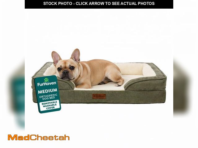 Lot 74-12860073 - Furhaven Pet Products Medium Nest-Top Perfect Comfort Sofa Orthopedic Ped Bed, 30"x20", Green - UNUS...