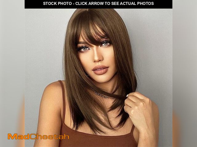 Lot 74-13545934 - MIMAN 14 Inch Shoulder Length Dark Brown Straight Bob Wigs with Bangs Synthetic Medium Length Bob Ha...