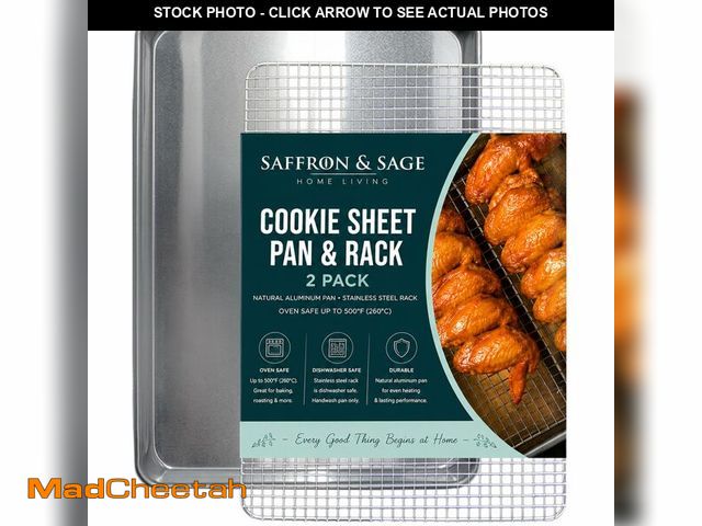 Lot 74-14332676 - Commercial Quality Cookie Sheet and Rack - Aluminum Half Sheet Baking Pan and Stainless Steel Coolin...