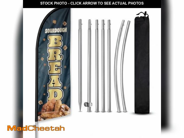 Lot 74-14205746 - 8FT Sourdough Bread Feather Flag with Pole &amp; Ground Spike, Outdoor Bakery Advertising Banner wit...
