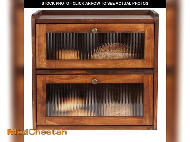 Lot 74-12313414 - Sunhoo Bread Box for Kitchen Countertop Wooden Bread Storage Container Bin 2 Layer Breadbox Holder L...