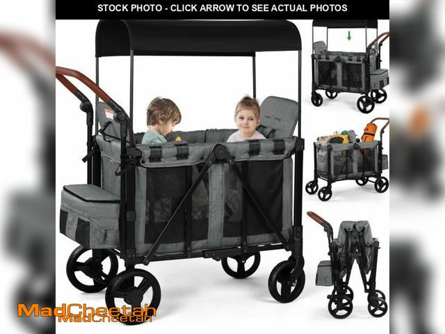 Lot 74-11997615 - Vomeast Wagon Stroller for 2 Kids, 3-in-1 Wagon Stroller with Canopy, 5-Point Harness, Adjustable Ha...