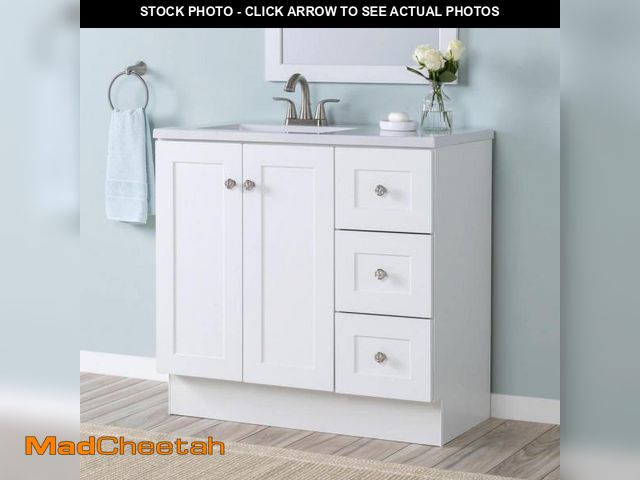 Lot 74-12146965 - (MISSING SINK ) Glacier Bay Bannister 37 in. Single Sink White Bath Vanity with Granite-Look Colorpo...