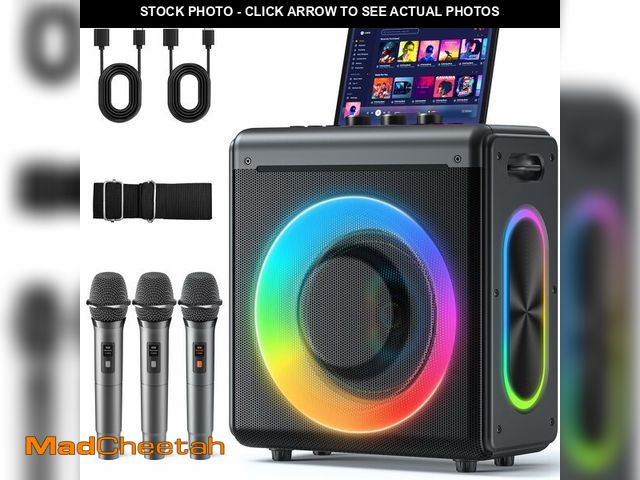 Lot 74-14268937 - Karaoke Machine with 3 Wireless Rechargeable Microphones, Portable Bluetooth Speaker &amp; PA System...