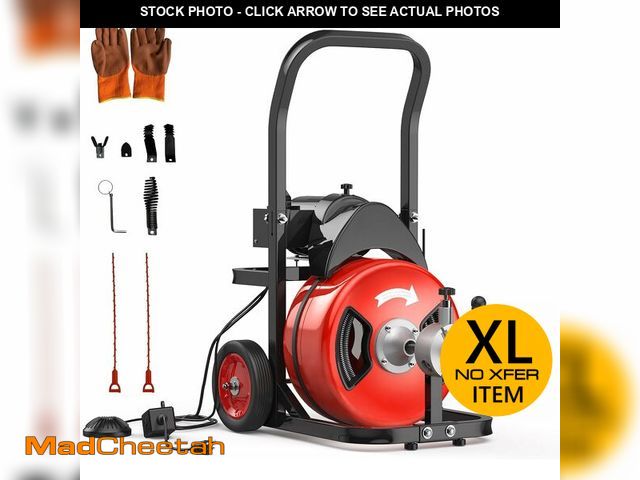 Lot 74-13071933 - GarveeTech 100 ft 3/4 in Cable Drain Cleaning Machine, 750W Auto Feed Portable Electric Sewer Snake,...