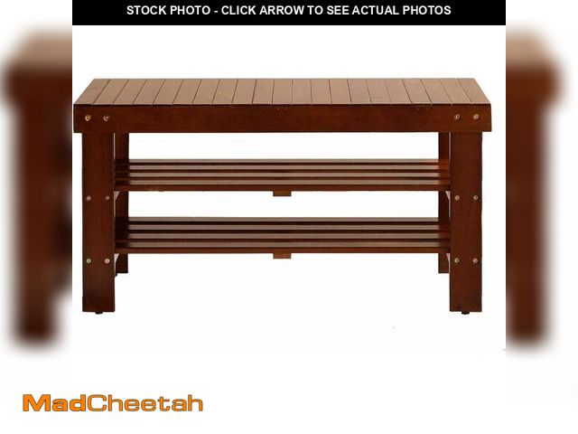 Lot 74-14305839 - Roundhill Furniture Pina Quality Solid Wood Shoe Bench, Cherry Finish - UNUSED