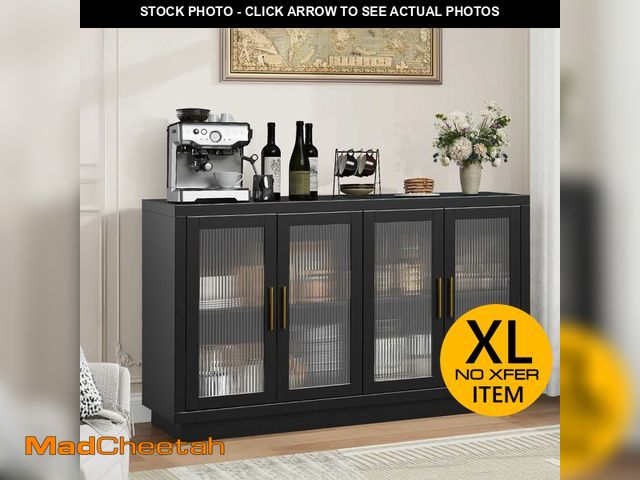 Lot 74-13789954 - OUTWIND Buffet Cabinet with Storage, 55.1" Large Sideboard Cabinet, Black Sideboard with 4 Fluted Gl...