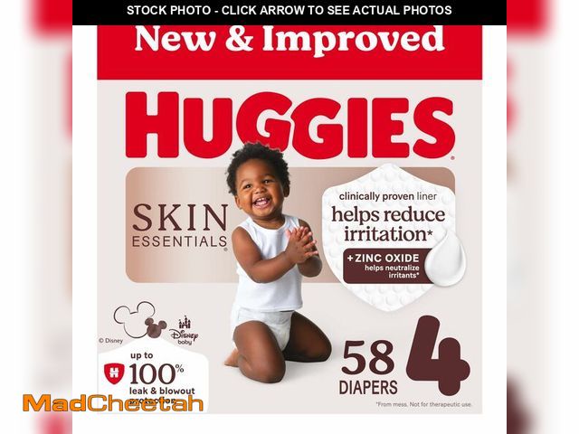 Lot 74-14268352 - Huggies Size 4 Diapers, Skin Essentials Baby Diapers, Size 4 (22-37 lbs), 58 Count, Packaging May Va...