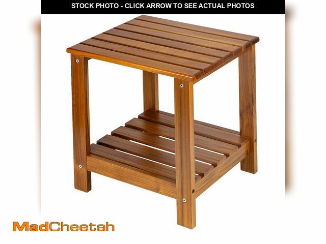 Lot 74-14154327 - Utoplike Teak Side Table Outdoor, Patio End Table Double Layer, Wooden Coffee Accent Tables for Back...