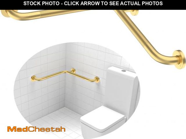 Lot 74-12148793 - 4 Pack Angled Grab Bar 16x16 Inch, YuanDe Brushed Gold L-Shaped Shower Grab Bar w/Anti-Slip Knurled ...