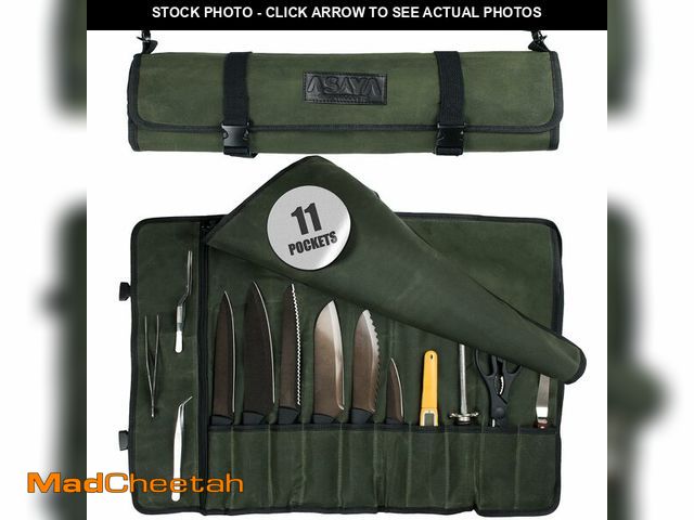 Lot 74-14056833 - Asaya Waxed Canvas Chef Knife Roll Bag with 10 Slots and a Zipper Pocket - Professional Chef Knife B...