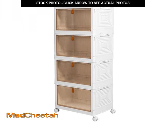 Lot 74-12233595 - YFXCVSL 4 Tier Plastic Storage Bins with Lid 23QT, Stackable Storage Containers with Wheels, Folding...