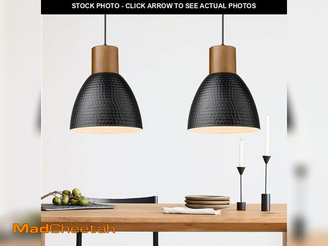 Lot 74-12700321 - ELYONA 2 Pack Hammered Pendant Lights, 10.2Ã¢â¬Â Industrial Metal Solid Wood Hanging Lamp, Modern ...