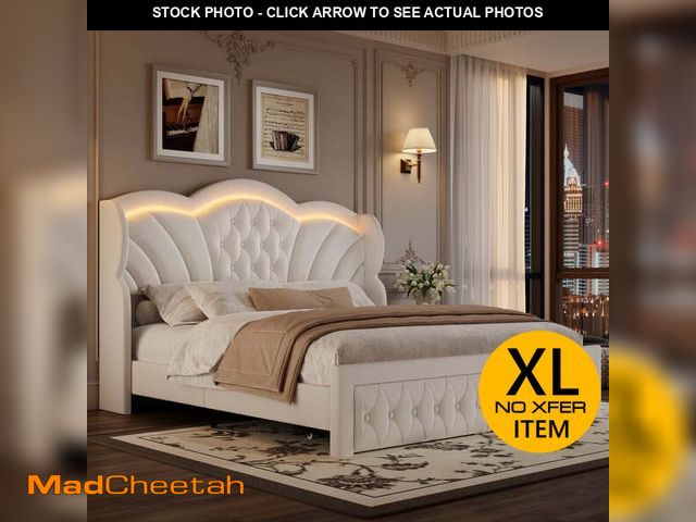 Lot 74-14437853 - Hiphuta Modern Full Bed Frame with 2 Drawers, LED Lights Platform Bed Frame, Sturdy Beds Frame with ...