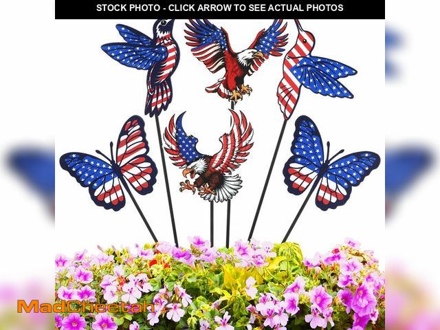 Lot 74-14271200 - Pickmesh 6 Pcs 12" H 4th of July Outdoor Decor Patriotic Yard Decor Red White Blue Garden Stake Meta...