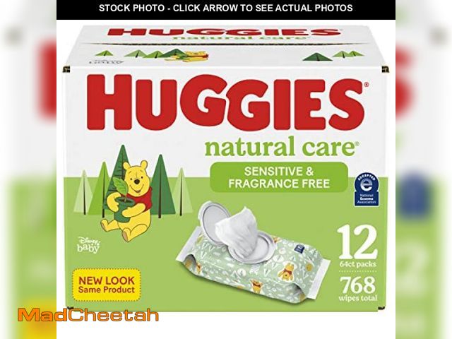 Lot 74-12137758 - Huggies Natural Care Sensitive Baby Wipes, Unscented, Hypoallergenic, 99% Purified Water, 12 Flip-To...