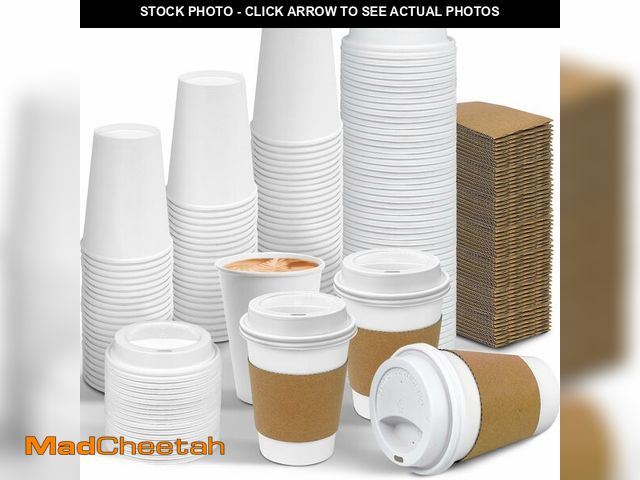 Lot 74-12701119 - Ginkgo 100 Pack 12 oz Leak-Proof Coffee Cups with Lids and Sleeves Disposable To Go Hot Travel Paper...