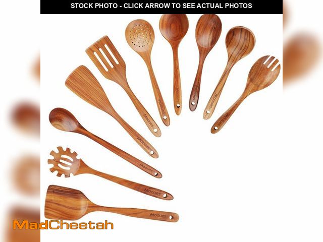 Lot 74-13963438 - Mooues Wooden Spoons for Cooking, Wooden Utensils for Cooking Natural Teak Wooden Kitchen Utensils S...