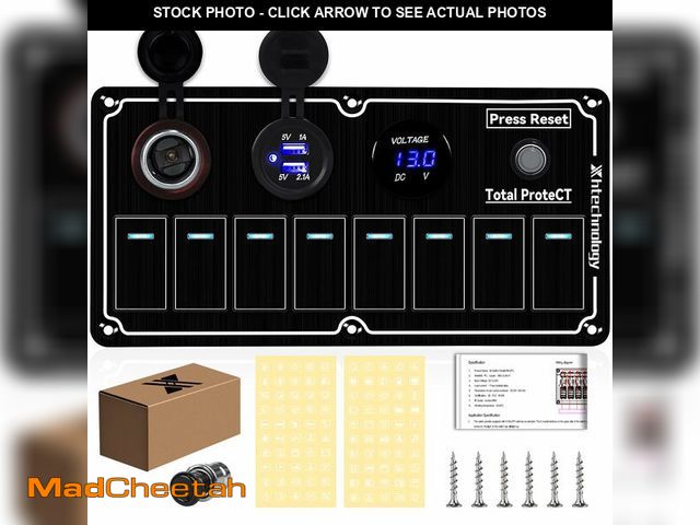 Lot 74-14215376 - xhtechnology 8 Gang Marine Rocker Switch Panel with 5v 1/2.1Amp Dual USB Charger Digital Voltmeter L...