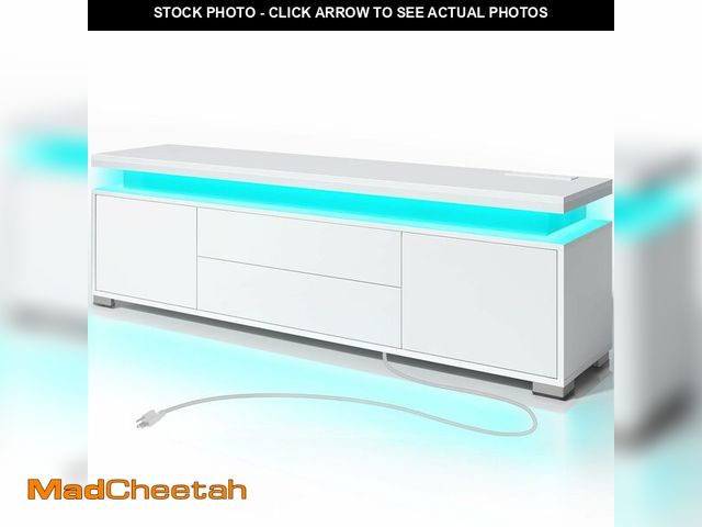 Lot 74-12567879 - Rolanstar TV Stand with LED Lights &amp; Power Outlet, Modern Entertainment Center for 32/43/50/55/6...