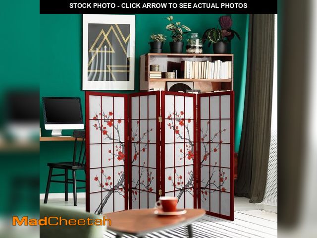 Lot 74-11225744 - 4 ft. Short Cherry Blossom Shoji Screen - Rosewood - 4 Panels - UNUSED