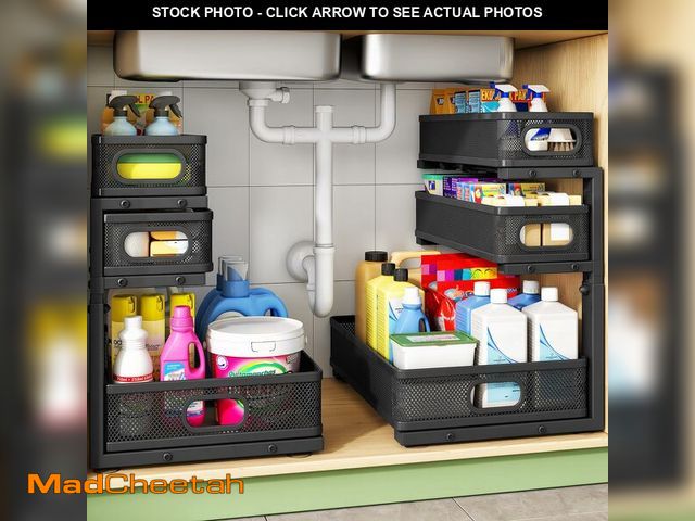 Lot 74-14336117 - Kitstorack Under Sink Organizer, 2-Pack 3-Tier Height Adjustable Thickened Metal Pull out Cabinet Or...