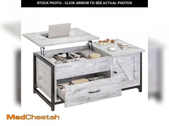 Lot 74-12259889 - FABATO 41.7" Lift Top Coffee Table with Storage Drawer&amp; Hidden Compartment Barn Door Cabinet Cen...